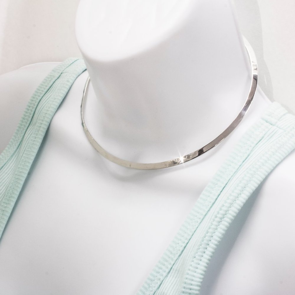 925 Silver High Polish flat Choker Collar Necklace